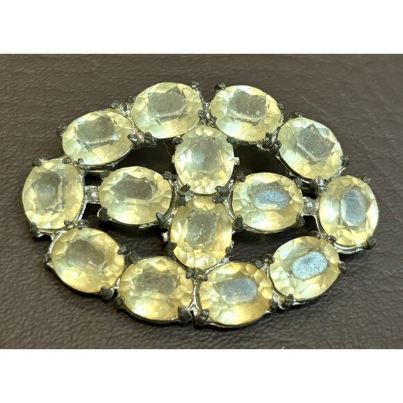 Vintage Open Back Prong Set Large Crystal Rhinestone Pot Metal Brooch Pin - Picture 4 of 8